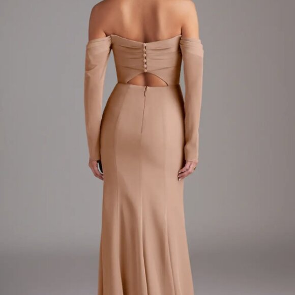 Azazie Hallie Champagne Rose Mermaid Long Sleeve Chiffon Dress - Picture 3 of 4